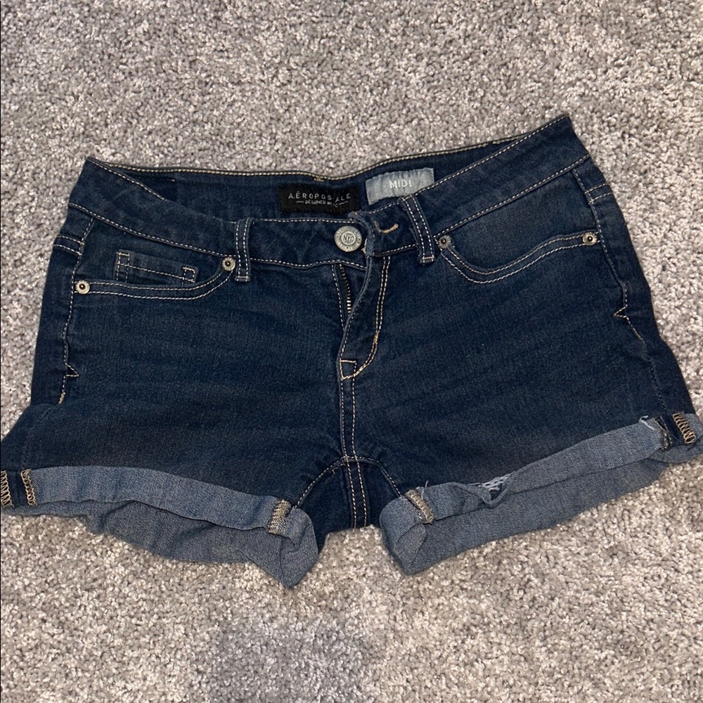 Aeropostale Dark Blue Rolled-Hem Denim Shorts